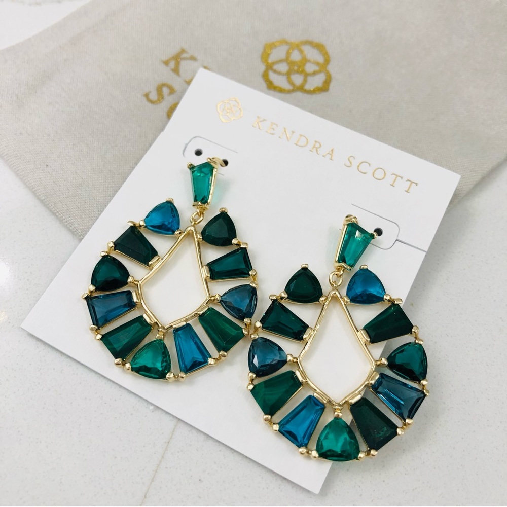 Blair Gold Jewel Open Frame Earrings in Emerald Mix